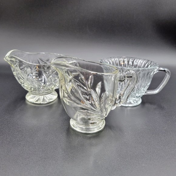 Vintage Creamers Syrup Pitchers Condiment Servers Clear Glass Serving Kitchen - Picture 1 of 12